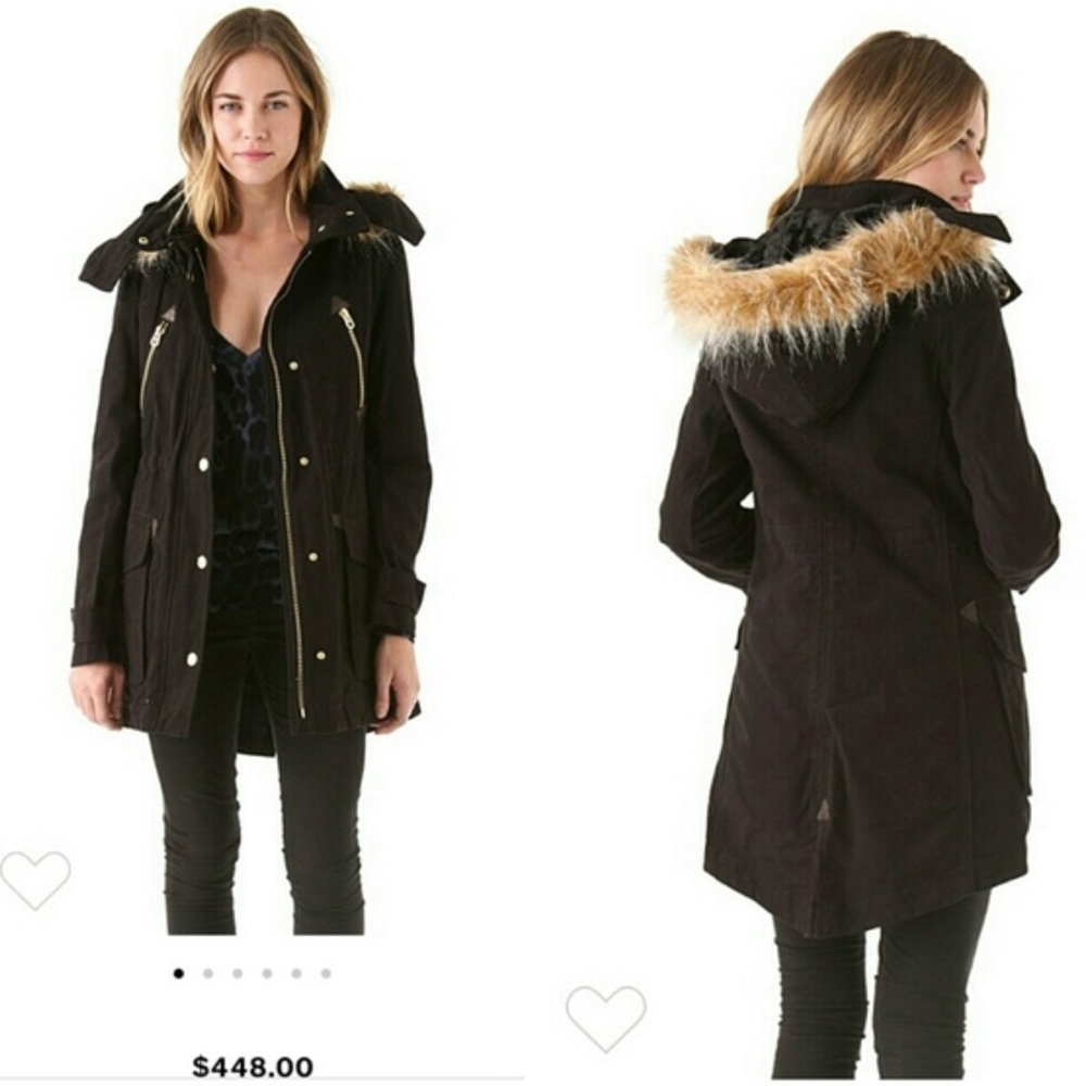 Juicy couture black fur jacket coat sz s